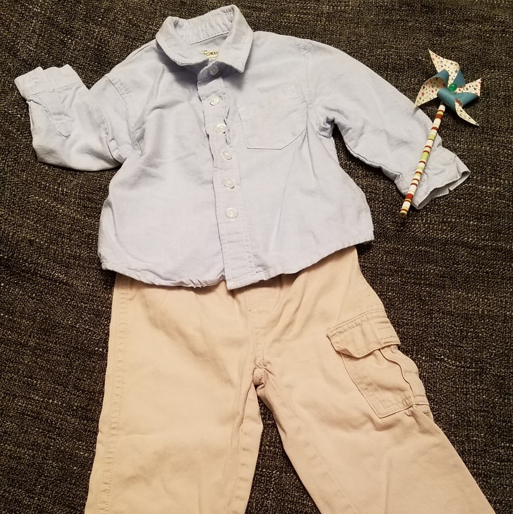 12 months khaki pants and button up shirt